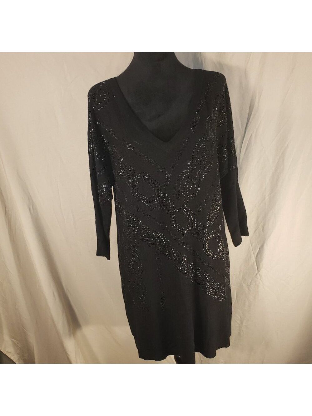 Cache Black Beaded Sweater Dress, XL